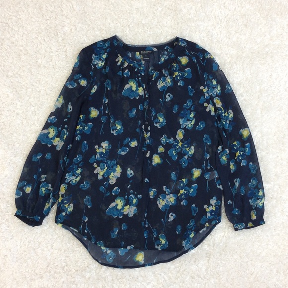Lucky Brand Navy Floral Peasant Popover Blouse - Picture 1 of 6